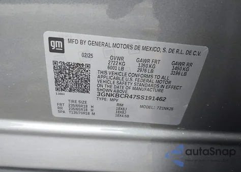 2025 Chevrolet Blazer Fwd 2Lt из США, поврежденный, VIN 3GNKBCR47SS191462